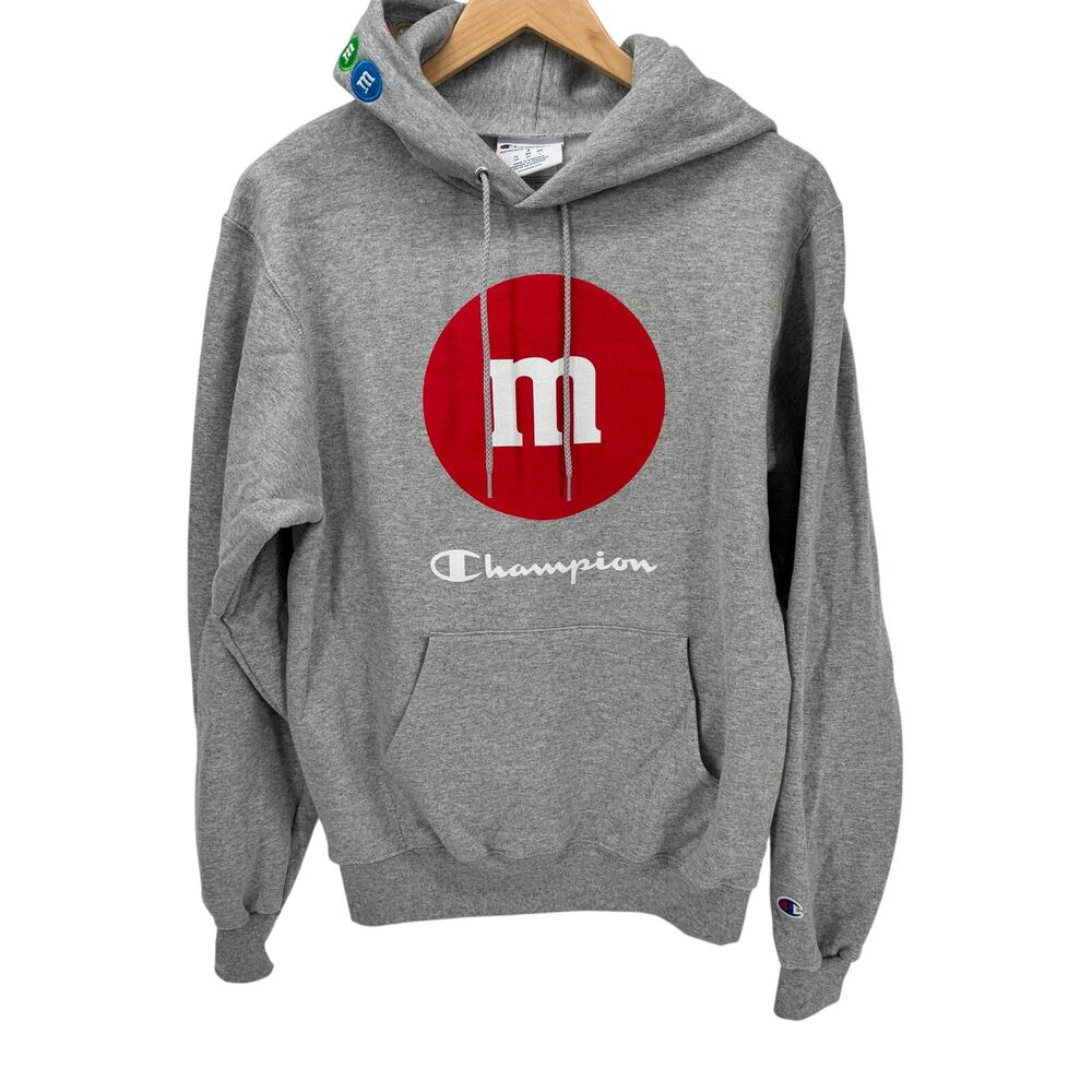 Champion M&M's Hoodie Womens Small Gray Pullover Embroidered Hood Limited Ed